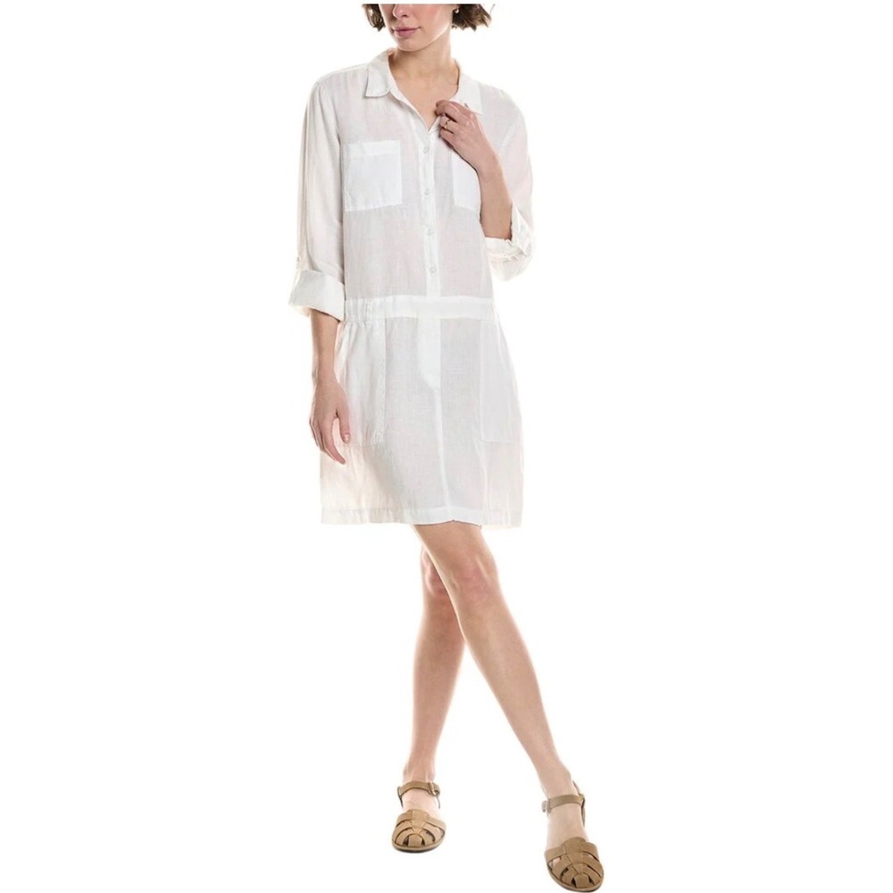 Michael Stars Pilar Linen Shirtdress Women's M Coastal Lagenlook Pockets Buttons